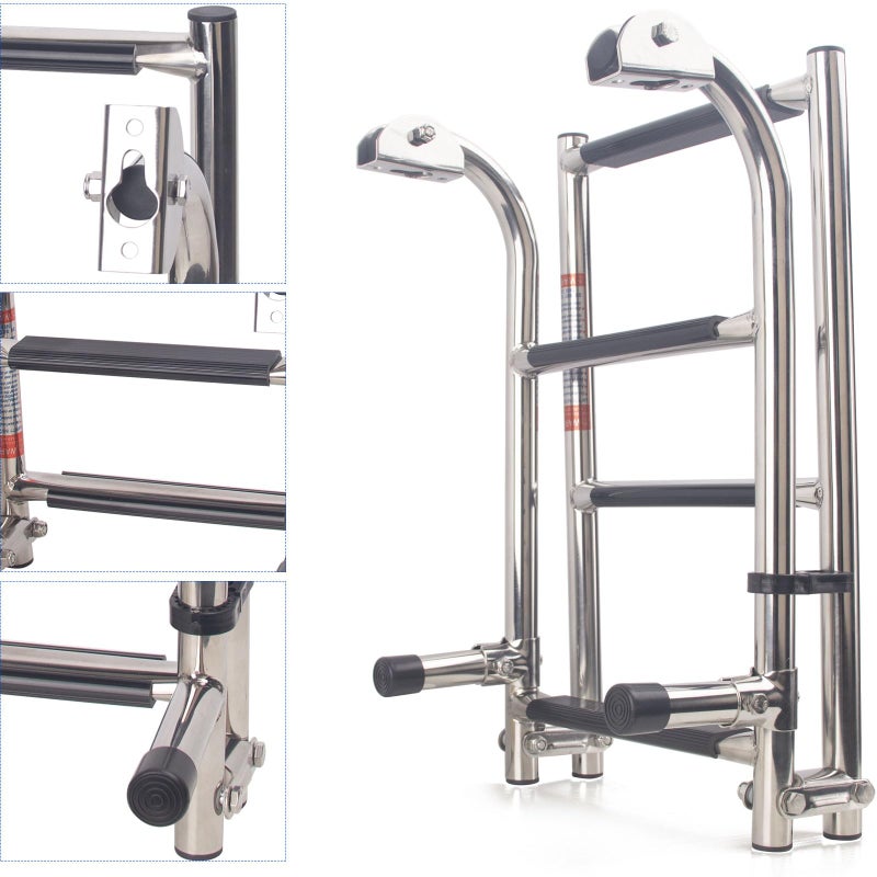 Mojiate Folding 4 Steps Boat Ladder Stainless Steel Marine Pontoon 2+2 Step for Marine Boat Yacht - Image 3
